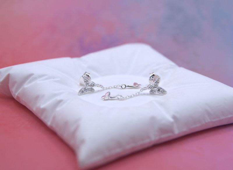 Silver Butterfly Duo Chain Studs
