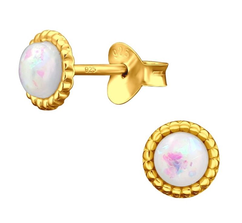 Golden Round Opal Studs